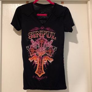 Sinful by Affliction black tee with embellished front
